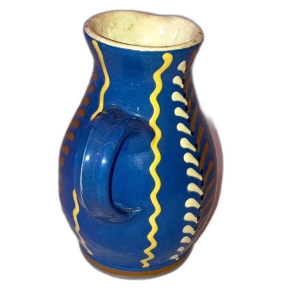 Ceramic Mini Pitcher Jug Italian Handcrafted Blue Yellow Orange Cream 6 x 5 inch - Picture 4 of 6